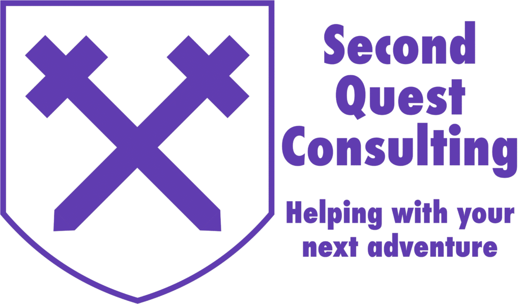Logo for Second Quest Consulting. Tagline: Helping with your next adventure.
